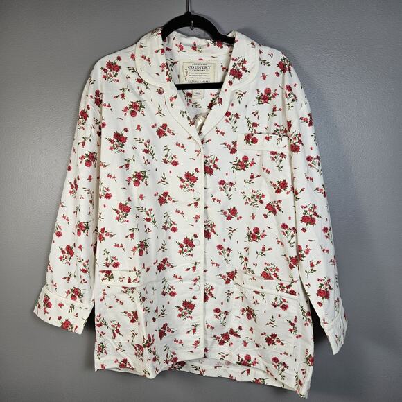 Victoria's Secret Country Cotton Pajama Shirt Flannel Button Up Floral Rose Med - Picture 1 of 7